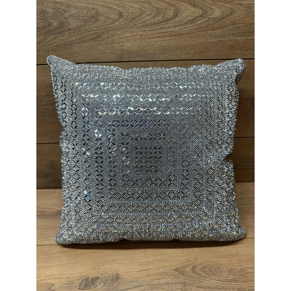 Sparkle Home Silver Madison Ave Jeweled Decorative Rhinestone Pillow 16